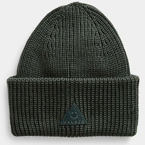Maloja mossy green 100% lambswool happy mountain emblem ribbed tuque hat NWT